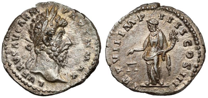 Lucius Verus (161-169 AD) Denarius Obverse: L VERVS AVG ARM PARTH MAX Laureate h...