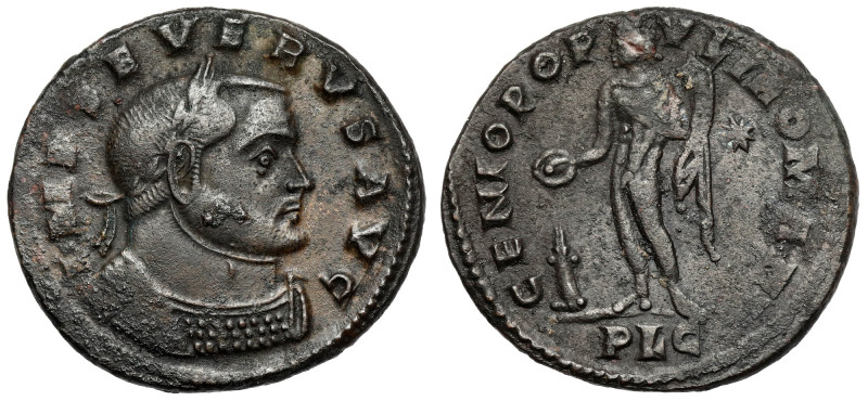 Severus II (305-307 AD) Follis, Lugdunum - rare Obverse: IMP SEVERVS AVG Laureat...