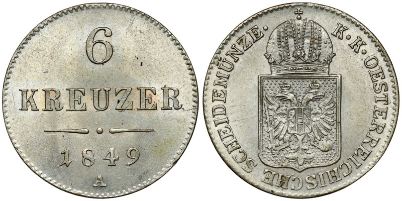 Austria, Franz Joseph I, 6 kreuzer 1849-A 
Grade: UNC/AU 

EUROPE WORLD COINS...