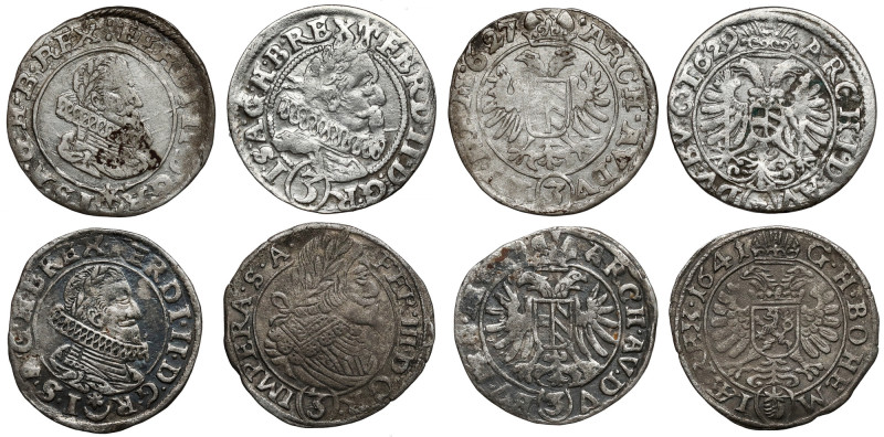 Bohemia, 3 kreuzer 1627-1641, Prague, lot (4pcs) Większość na poziomie st.3 
Gr...