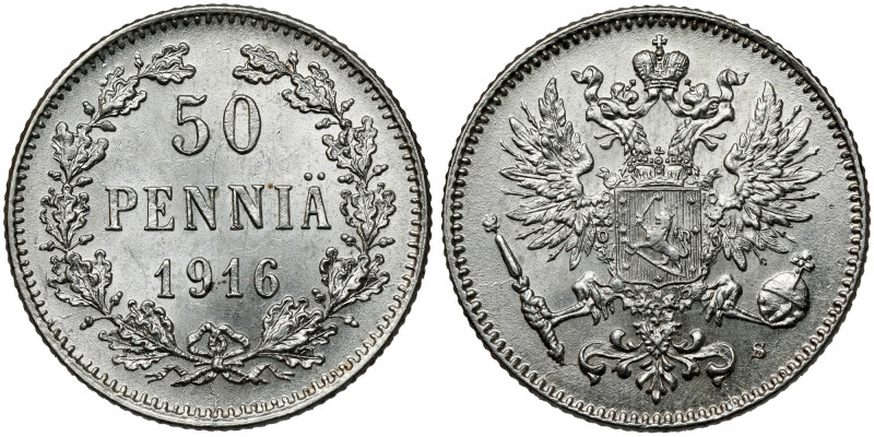 Finlandia / Rosja, Mikołaj II, 50 penniä 1916 
Grade: UNC/AU 

EUROPE FINLAND...