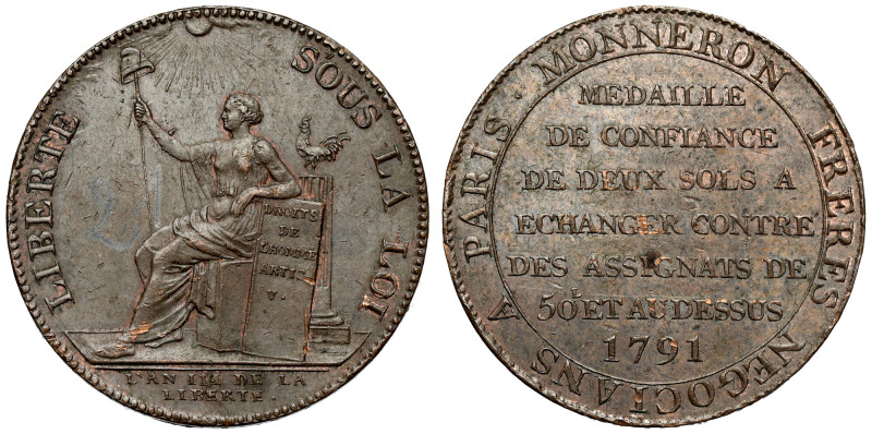 France, Medal 1791 Bronze, diameter 32 mm, weight 17,5 g.&nbsp; 
Grade: XF/XF+ ...