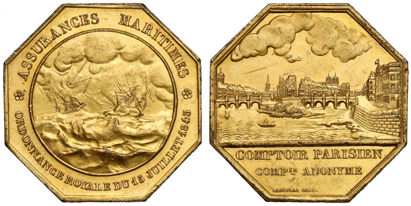 France, Medal 1845 - Assurances Maritimes Gilded bronze, dimensions 34,5 x 34,5 ...