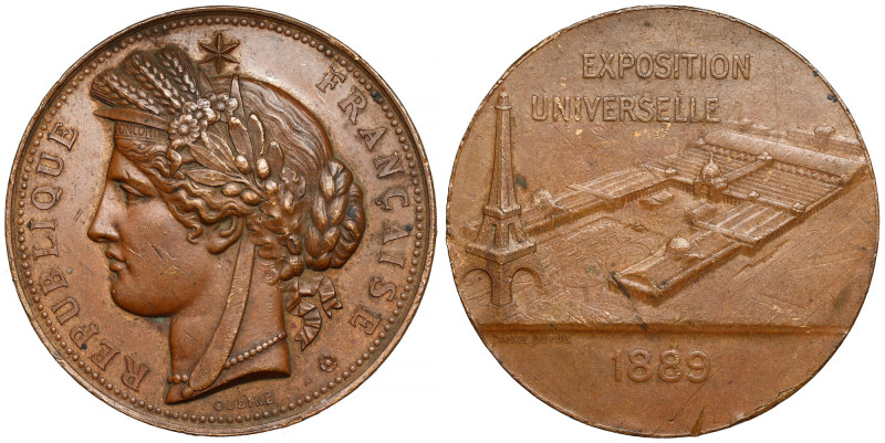 France, Medal 1889 - Exposition Universelle Stamped on the rim. Bronze, diameter...