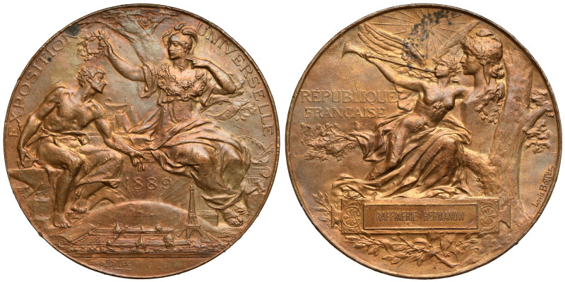 France, Medal 1889 - Exposition Universelle / Raffinerie Hermanow Bronze, diamet...