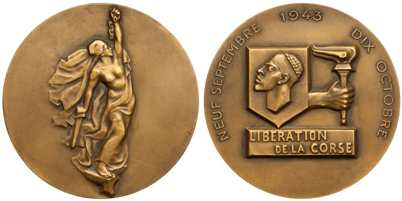 France, Medal - Liberation de la Corse / Neuf Septembre 1943 dix Octobre Bronze,...