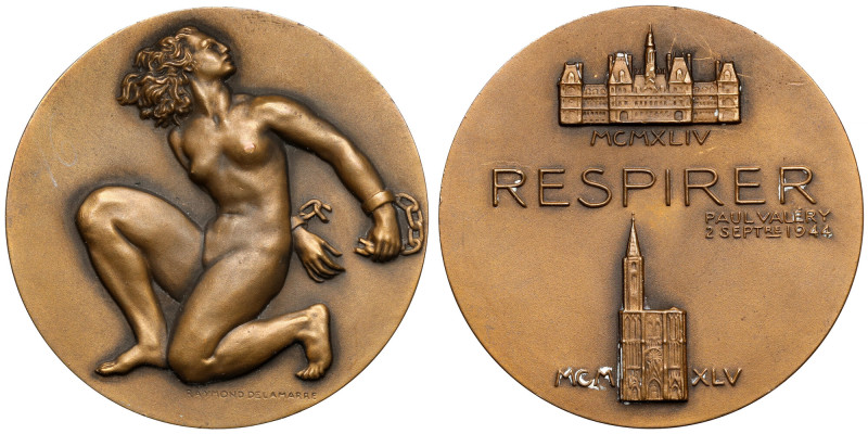 France, Medal - Respirer 1944 Bronze, diameter 50 mm, weight 54 g.
 Bronze, dia...