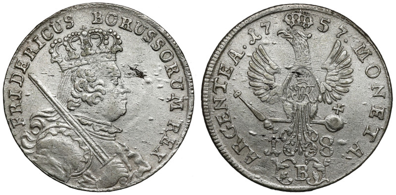 Preussen, Friedrich II, Ort 1757-B Lekkie drapanie pry wadzie blachy na awersie;...