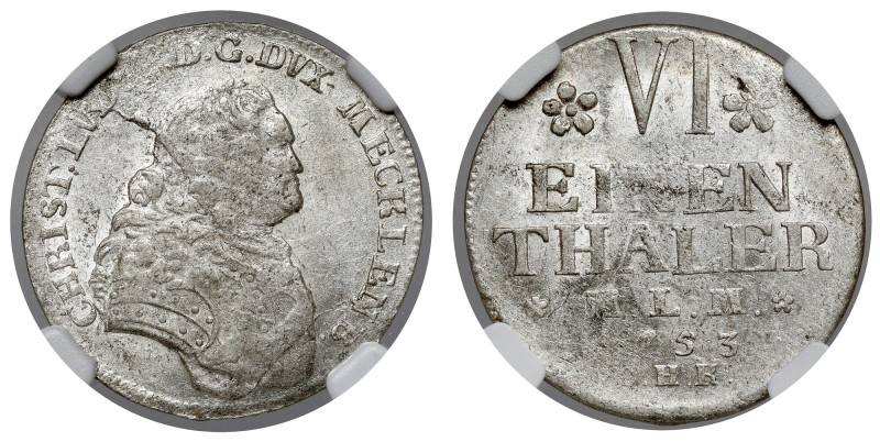 Mecklenburg-Schwerin, Christian Ludwig II, 1/6 taler 1753 OHK Reference: Wert. K...