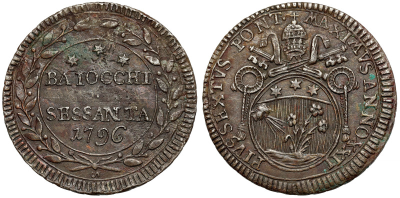 Vatican, Pius VI, 60 baiocchi 1796 Billon, diameter 38 mm, weight 18,81 g.&nbsp;...