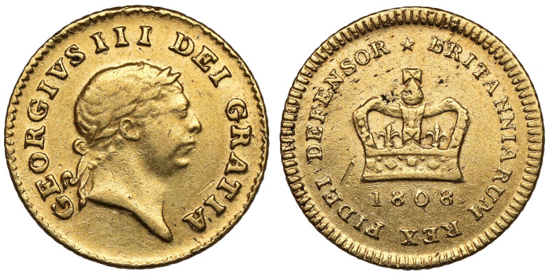 England, George III, 1/3 guinea 1808 Gold, diameter 17 mm, weight 2,77 g.&nbsp; ...