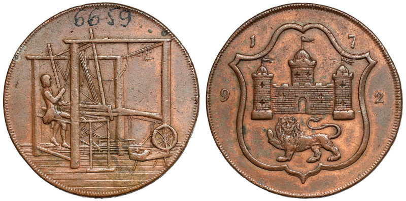 England, Norfolk, Jeton / 1/2 penny 1792 Number written in ink on the obverse of...