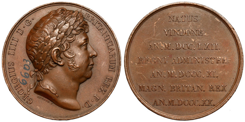 England, Georgius III, Medal 1820 Number written in ink on the obverse of the me...