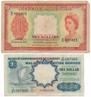 Malaya and British Borneo, 10 Dollars 1953 & 1 Dollar 1959 (2pcs)