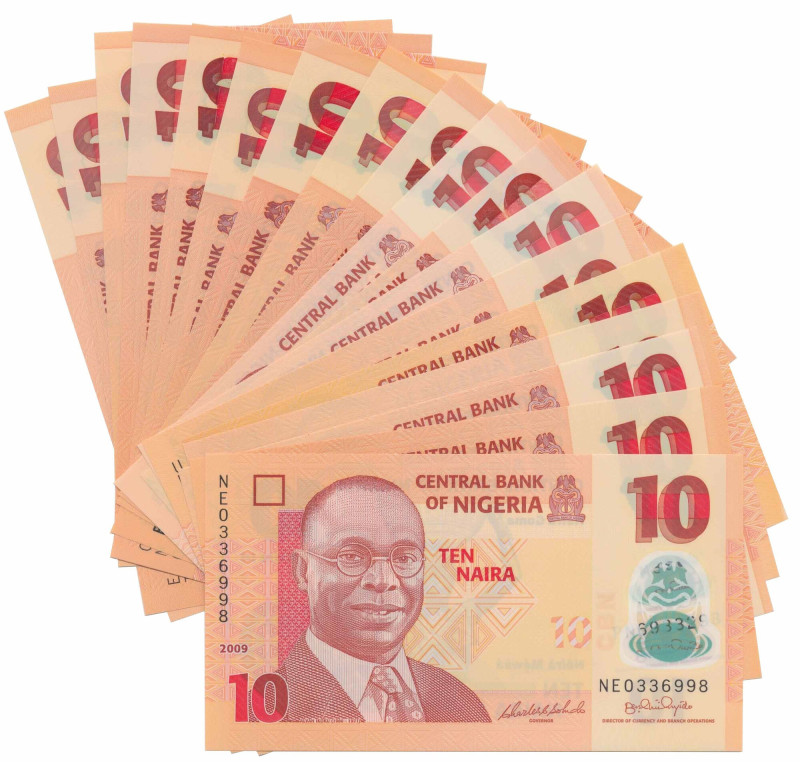 Nigeria, 10 Naira 2009-2020 - Polymers (18pcs) 
Grade: UNC 

WORLD PAPER MONE...