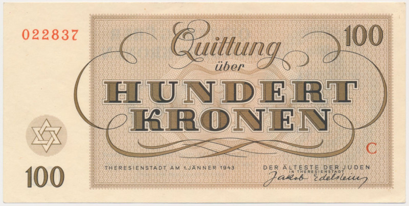 Czech Republic, Terezin Ghetto 100 Kronen 1943 Reference: Pick C4117
Grade: AU ...