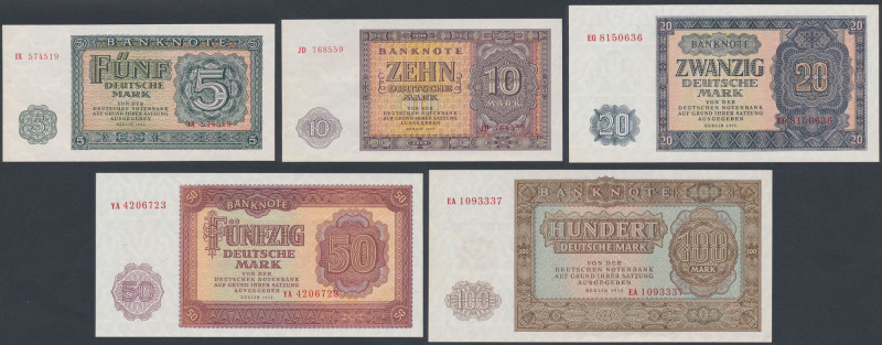 Germany, DDR 50 pfg - 100 mk 1955 (5szt) 50 mk st.1-; 100 mk st.1/1-; pozostałe ...