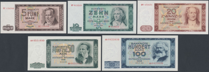 Germany, DDR 5 - 100 Mark 1964 (5pcs) Reference: Rosenberg 354-358, Pick 22a-26a...