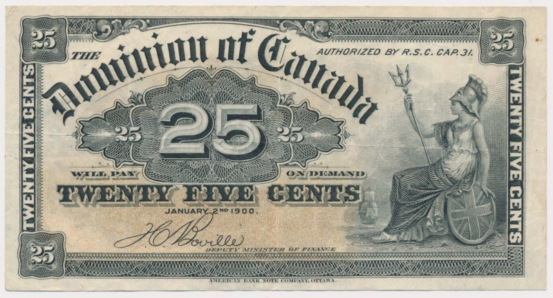 Canada, 25 Cents 1900 Signature: Boville. 
Reference: Pick 9b
Grade: VF+ 

W...