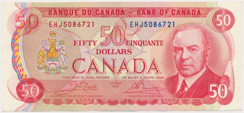 Canada, 50 Dollars 1975 Signatures:&nbsp;Crow & Bouey.&nbsp;
Reference: Pick 90...