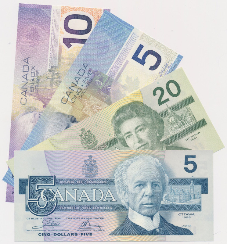 Canada, 5 - 20 Dollars 1986-2002 (4pcs) 
Grade: 1, 1/AU 

WORLD PAPER MONEY C...