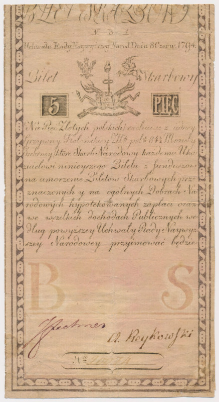 5 złotych 1794 - N.B 1. Reference: Miłczak A1a
Grade: F