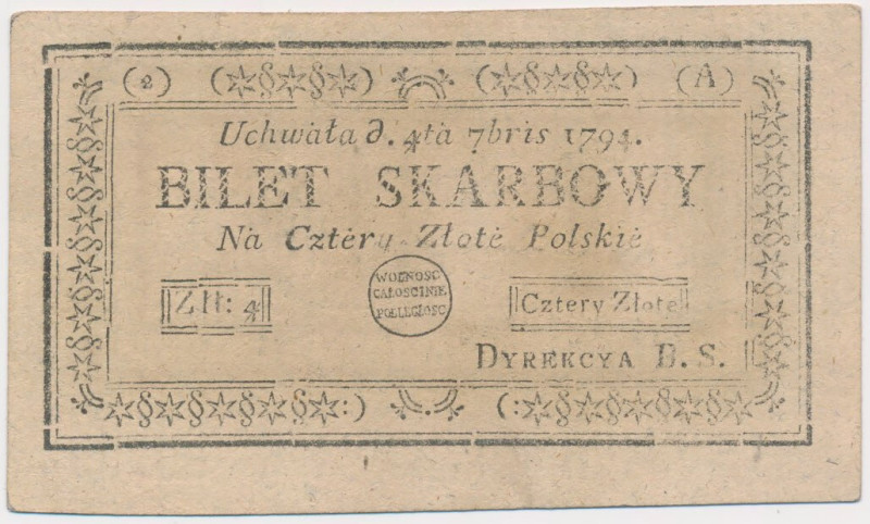 4 złote 1794 - (2)(A) Reference: Miłczak A11e
Grade: AU