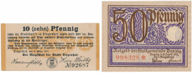 Tiegenhof (Nowy Dwór Gdański), 10 pfg 1917 i Gdańsk 50 pfg 1919 (2szt)