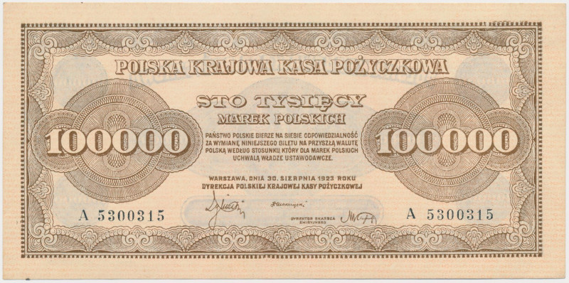 100.000 mkp 1923 - A Reference: Miłczak 35
Grade: UNC/AU