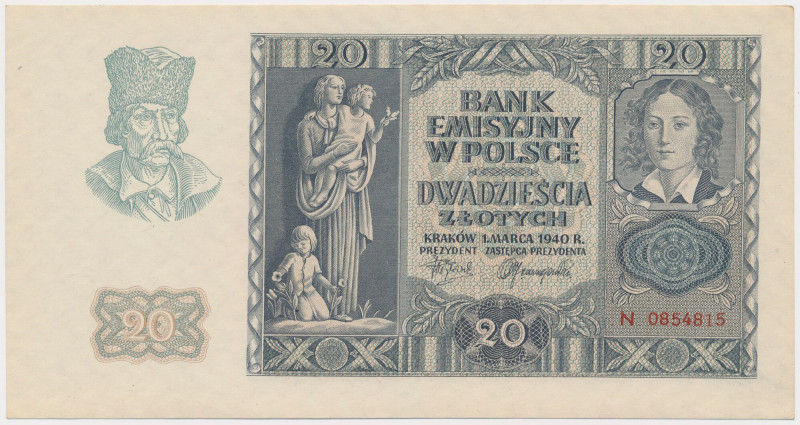 20 złotych 1940 - N Reference: Miłczak 95b
Grade: UNC/AU