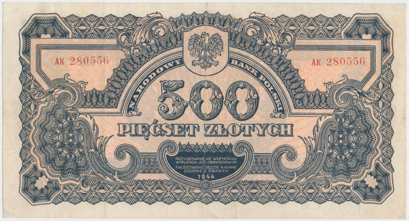 500 złotych 1944 ...owym - AK Oczyszczona.&nbsp; Reference: Miłczak 112
Grade: ...