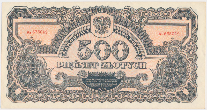 500 złotych 1944 ...owe - Ax Reference: Miłczak 119b
Grade: AU