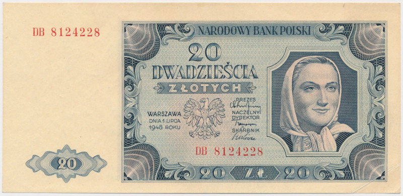 20 złotych 1948 - DB Reference: Miłczak 137d
Grade: XF+