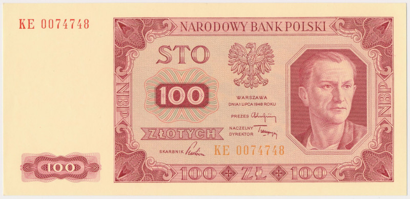 100 złotych 1948 - KE Rzadsza seria rzeczywistego obiegu (nie z zapasów bankowyc...