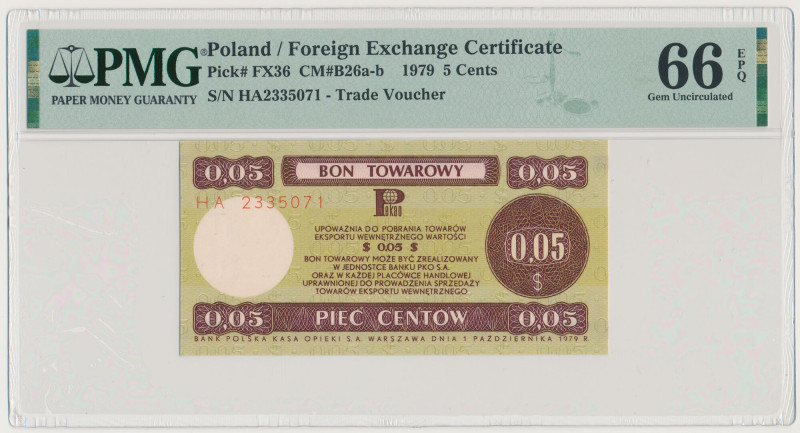 PEWEX 5 centów 1979 - mały - HA Reference: Miłczak B26b
Grade: PMG 66 EPQ