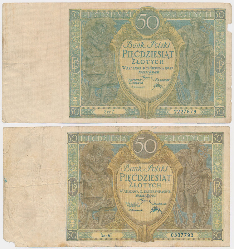 50 złotych 1925 - Ser.Z i Ser.AT (2szt) Reference: Miłczak 62a-b
Grade: VG-FA ...