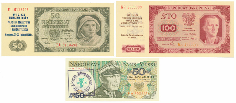 Banknoty z nadrukami 1948 - 1988 - zestaw (3szt) 
Grade: UNC 

POLAND POLEN M...