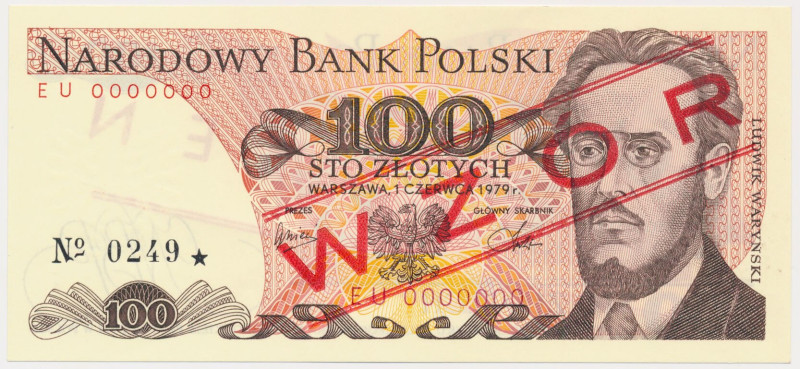 100 zł 1979 - WZÓR - EU 0000000 - No.0249 Reference: Miłczak 151Wa
Grade: UNC...