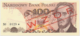 100 zł 1982 - WZÓR - HG 0000000 - No.0129