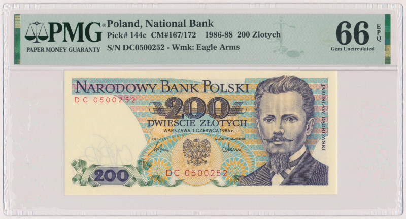 200 złotych 1986 - DC Reference: Miłczak 167
Grade: PMG 66 EPQ