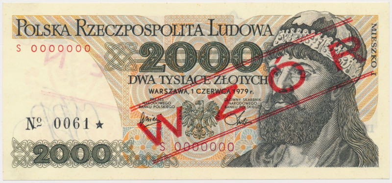 2.000 zł 1979 - WZÓR - S 0000000 - No.0061 Reference: Miłczak 155Wa
Grade: UNC...