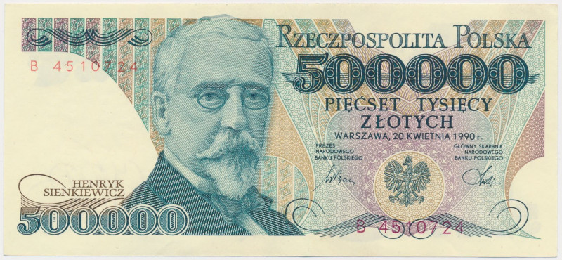 500.000 złotych 1990 - B Naturalny.&nbsp; Reference: Miłczak 188a
Grade: XF+