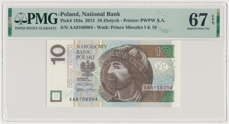 10 złotych 2012 - AA 
Grade: PMG 67 EPQ