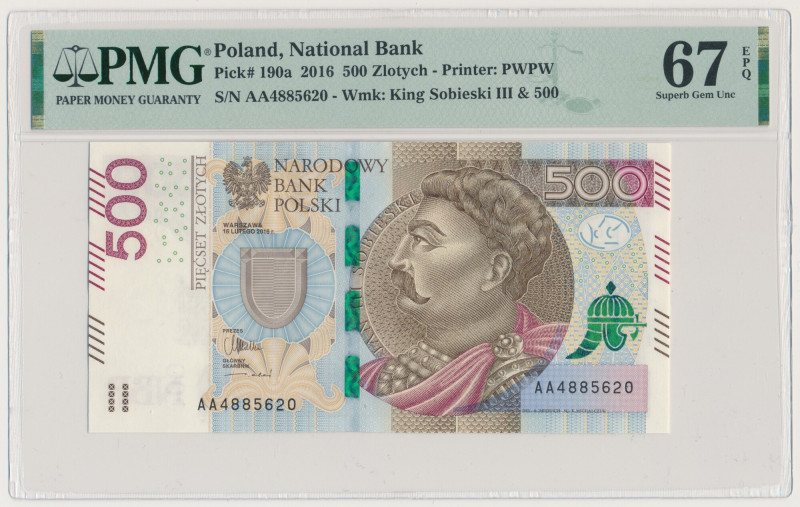 500 złotych 2016 - AA 
Grade: PMG 67 EPQ