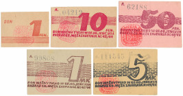 Oflag VII A Murnau, 1 fenig - 5 marek 1944 - prawie KOMPLET (5szt)