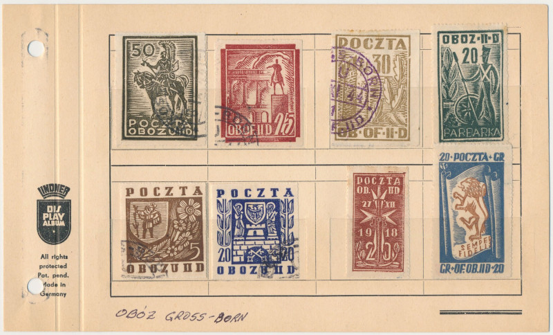 Oflag II D Gross-Born, zestaw znaczków obozowych (8szt) Stemplowane, wraz z wyci...