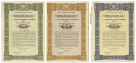 4.5% Poż. Wewnętrzna 1937, Obligacje na 100, 500 i 1.000 zł (3szt)