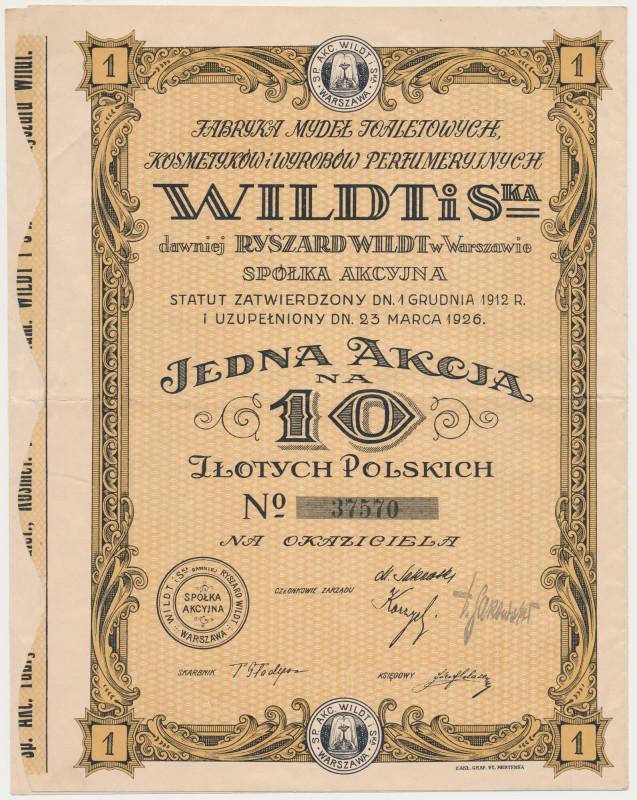 WILDT i Ska Fabryka Mydeł Toaletowych..., 10 zł Reference: Koziorowski 1876-14