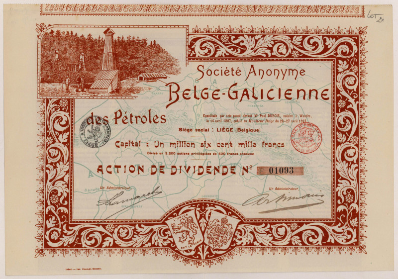 Societe Anonyme Belge-Galicienne des Petroles, Akcja na okaziciela 500 FB 1897 R...