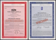 FORD MOTOR COMPANY i ROLLS-ROYCE, SPECIMEN Obligacji (2szt)